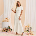 Bridal Wedding Dress White Short Sleeve Long Scoop Mermaid Lace