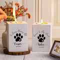 Personalizada Perro Gato Nombre de la pata de impresión de madera titular de la vela con la taza de la vela de texto y fecha de pérdida de mascotas Simpatía Memorial Regalo para el dueño de mascotas