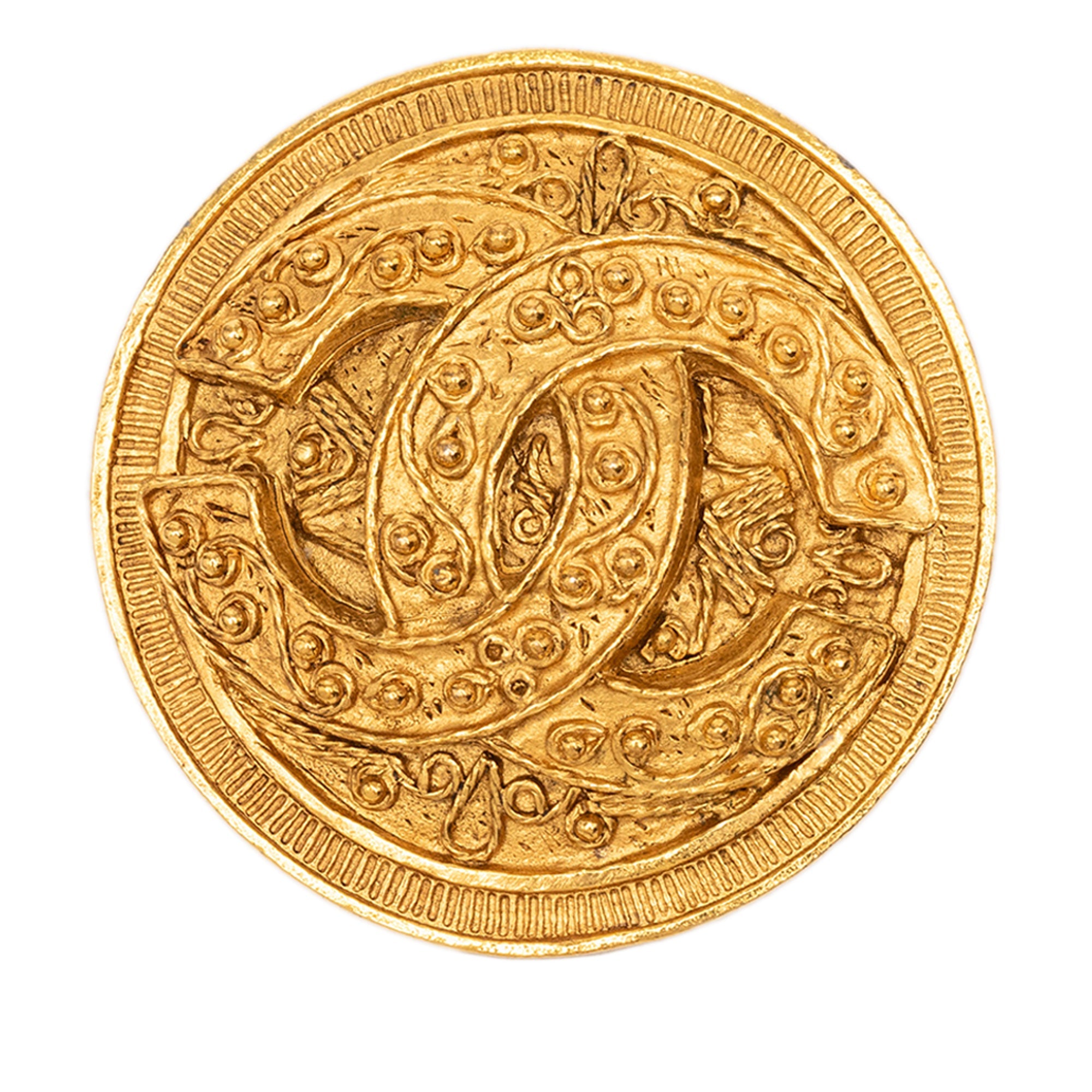 CC Gold Plated Filigree Round Brooch