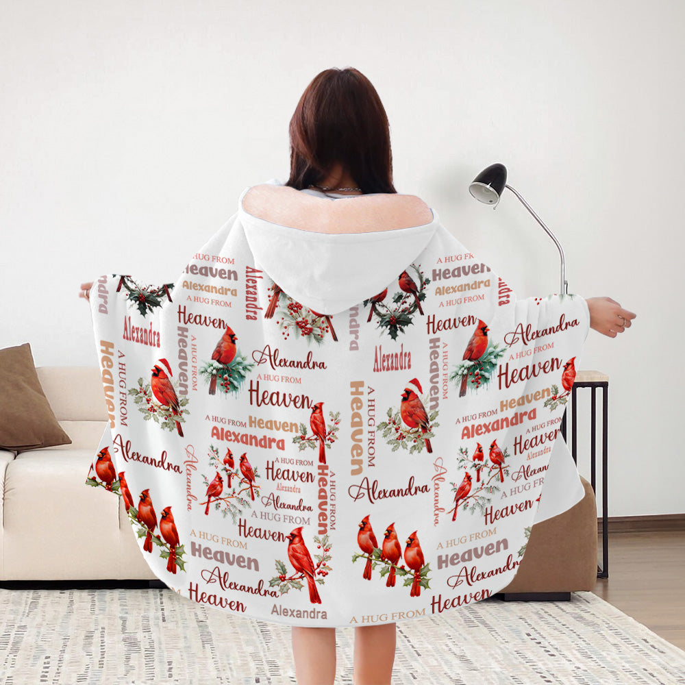 Personalizada Un abrazo del cielo Cardenal Manta suave con capucha y nombre Regalo de recuerdo Regalo de Navidad para la familia