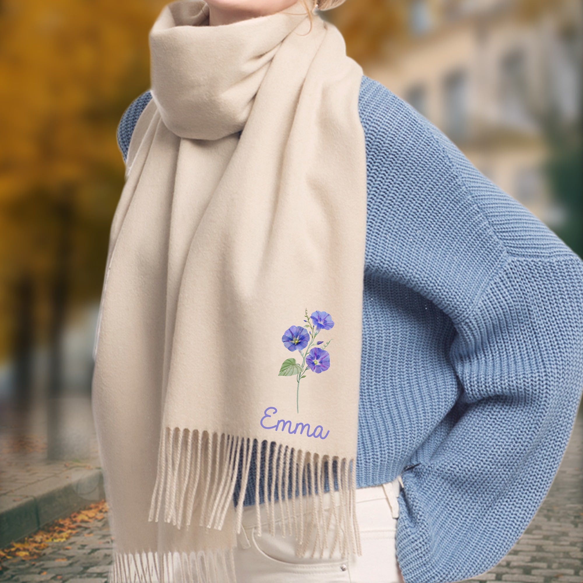 Acuarela Personalizada Flor de Nacimiento Bufanda Cálida Súper Suave con Nombre Accesorio de Invierno Regalo de Cumpleaños para un Amigo de la Familia