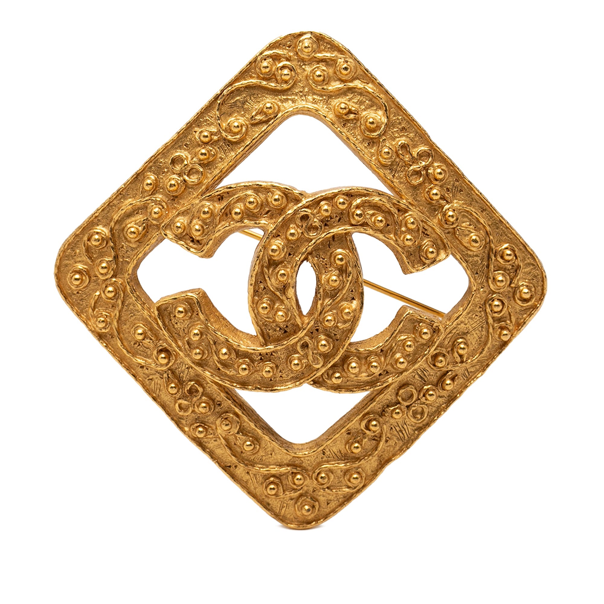 CC Gold Plated Rhombus Diamond Brooch