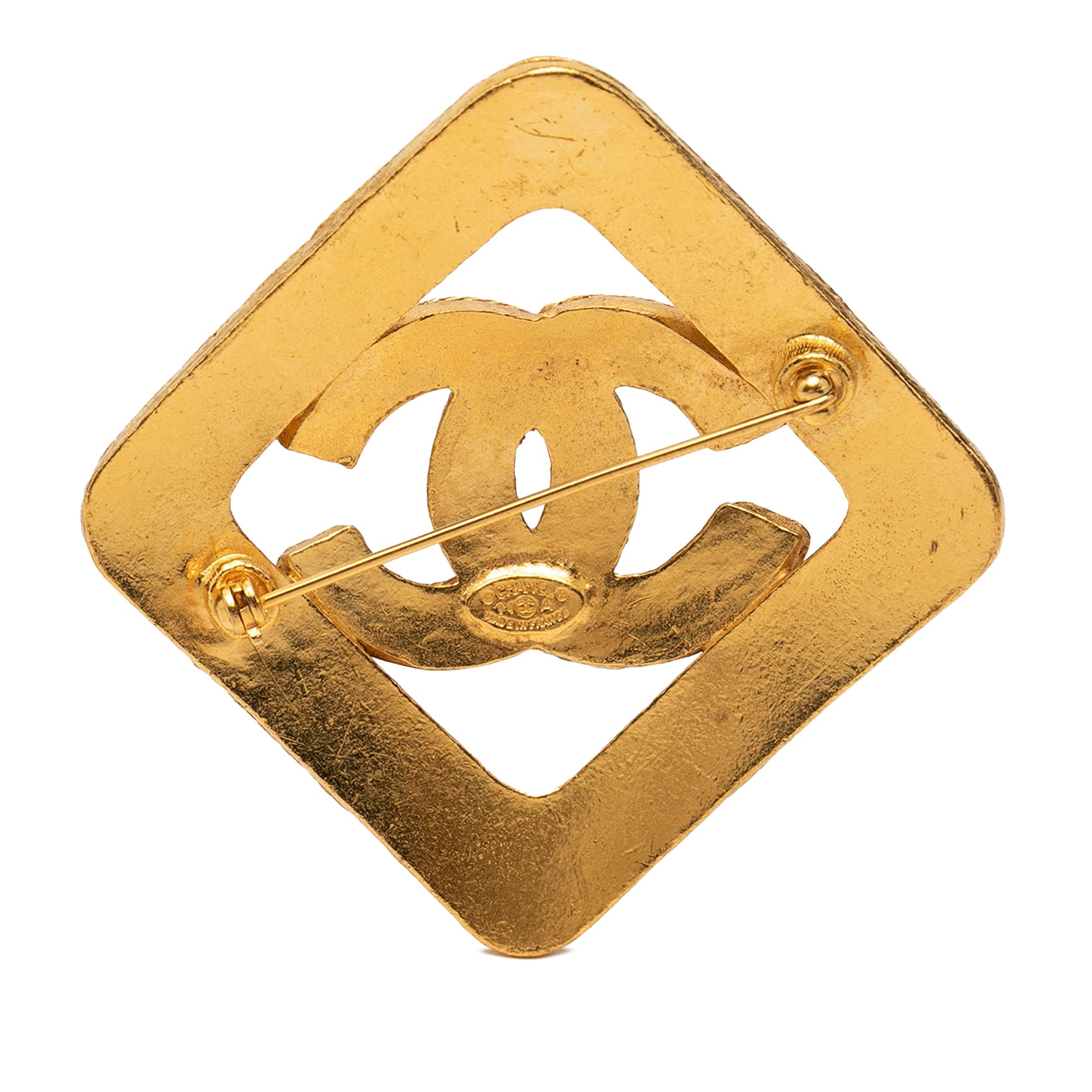 CC Gold Plated Rhombus Diamond Brooch