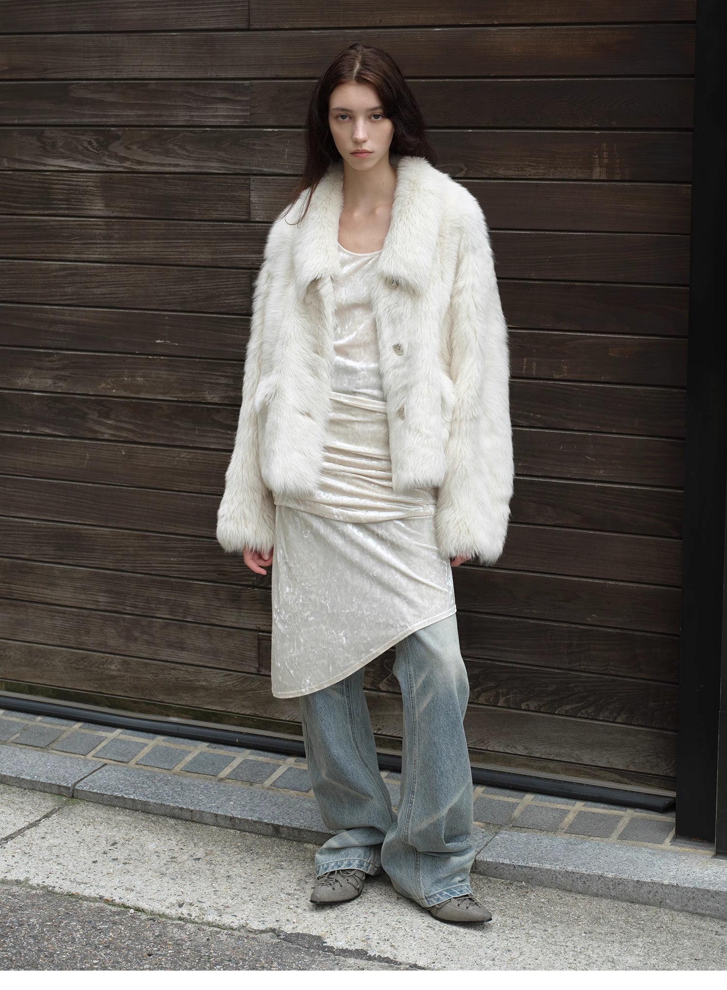 Dream Walk long lapel Tuscan wool sheepskin short fur coat for women
