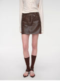 Houston Street New Zealand imported sheep leather vintage A-line short skirt