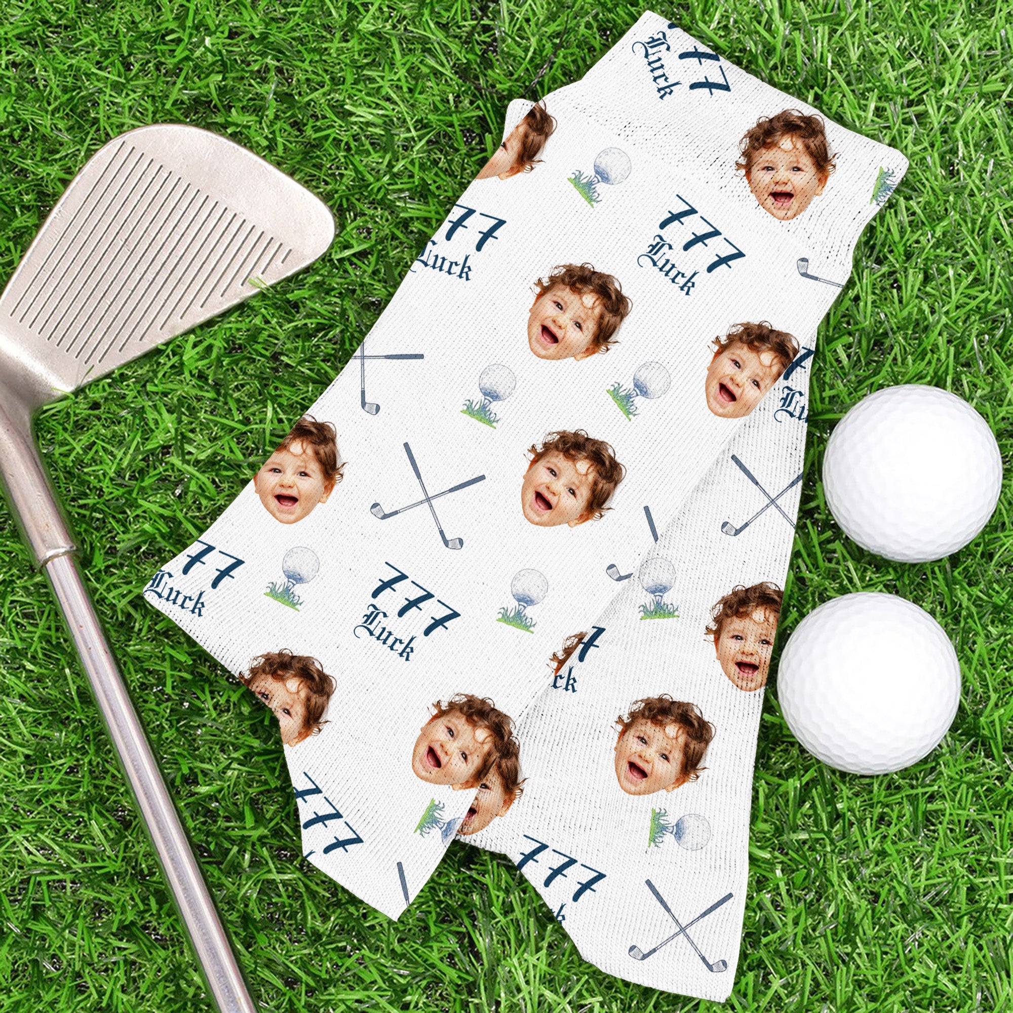 Calcetines personalizados Golf Ball Club Lucky Number Face Photo Suaves y transpirables Mid-Calf Socks Anniversary Birthday Gift for Men Golf Players