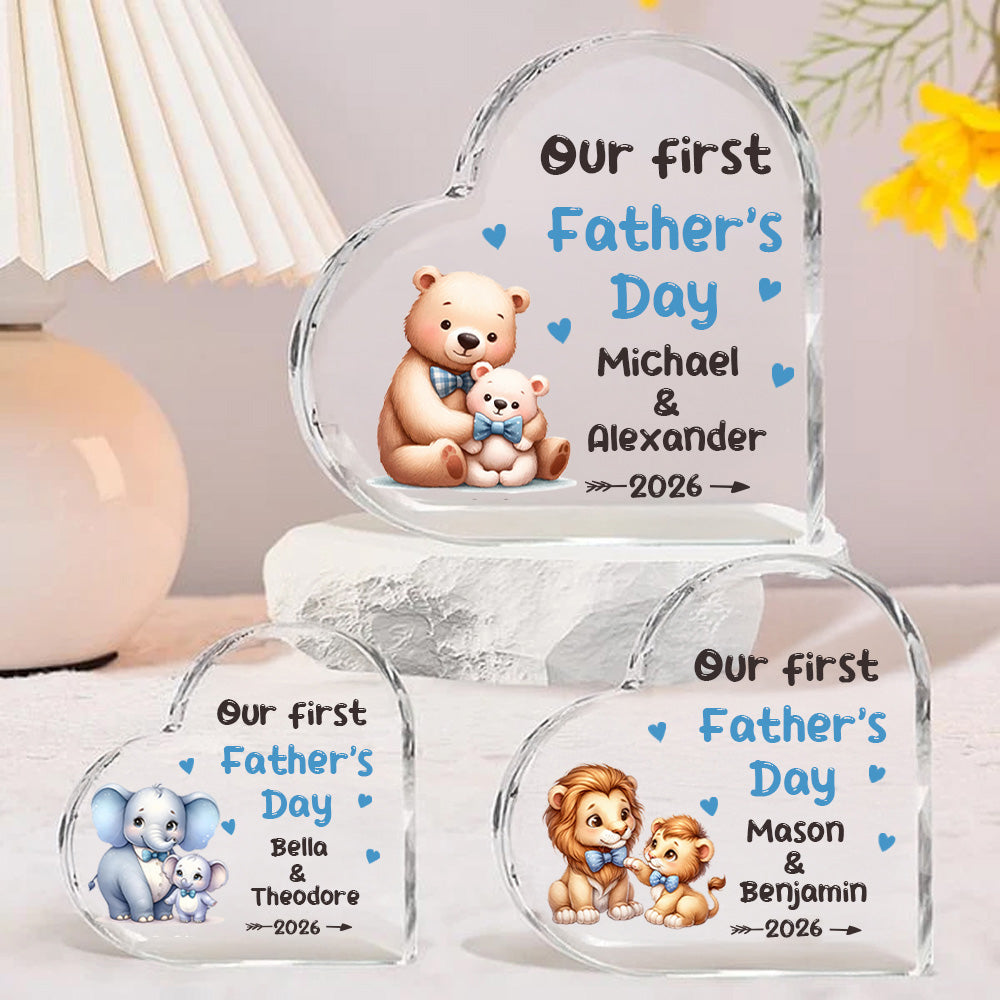 Placa acrílica personalizada con el nombre y el año de un simpático animal en forma de corazón Decoración para el hogar Primer regalo de cumpleaños del Día del Padre para el bebé Papá