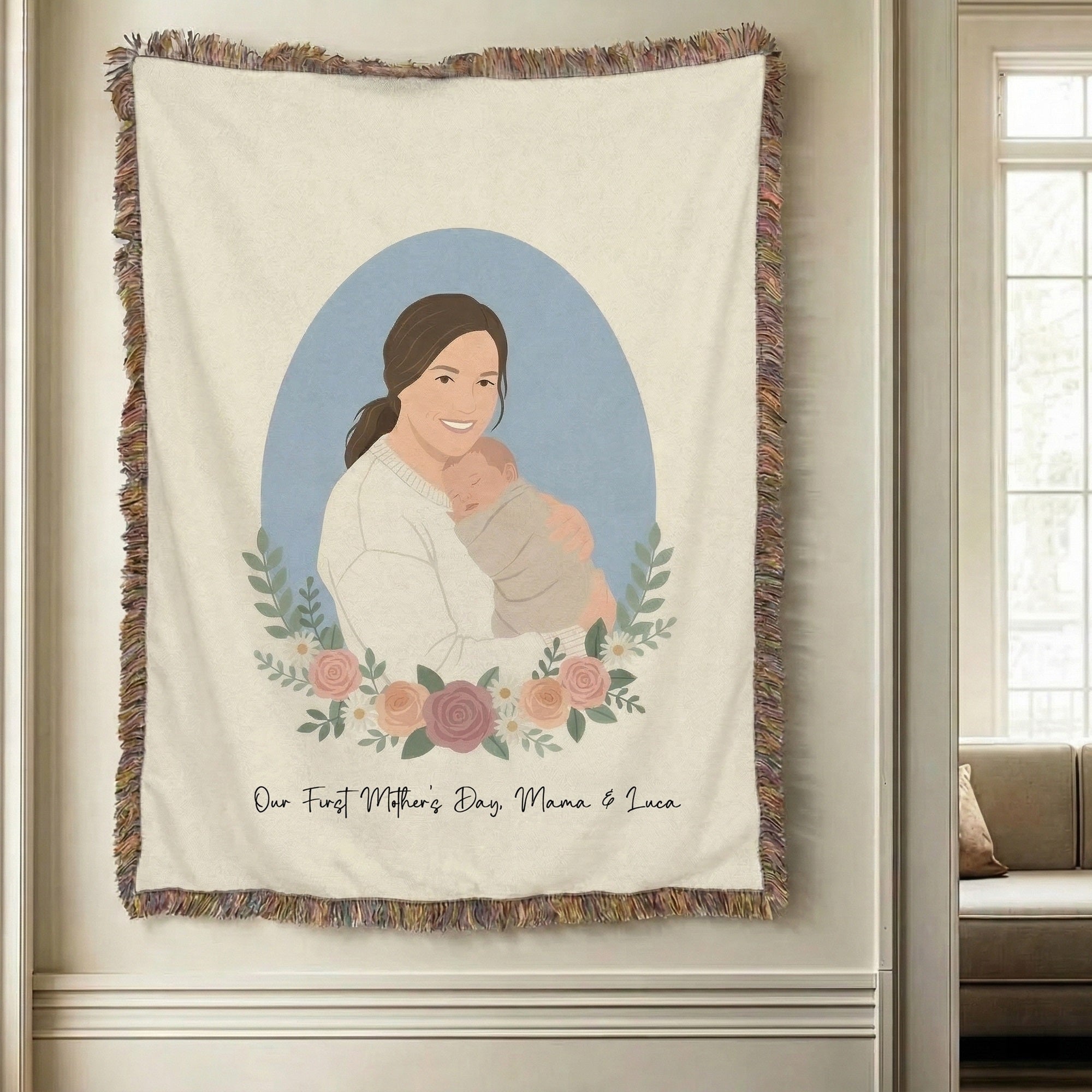 Foto Personalizada Ilustración Plana Retrato Manta Suave con Texto Decoración del Hogar Cumpleaños Día de la Madre Regalo para Amigos Familia