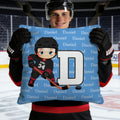 Funda de cojín personalizada de hockey sobre hielo con nombre, inicial y número, regalo de cumpleaños para jugadores de hockey sobre hielo.