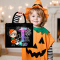Personalizado Cartoon Personaje Doodle Carta Negro Lino Bolsa con Nombre Halloween Fiesta Regalo para Niños Niñas