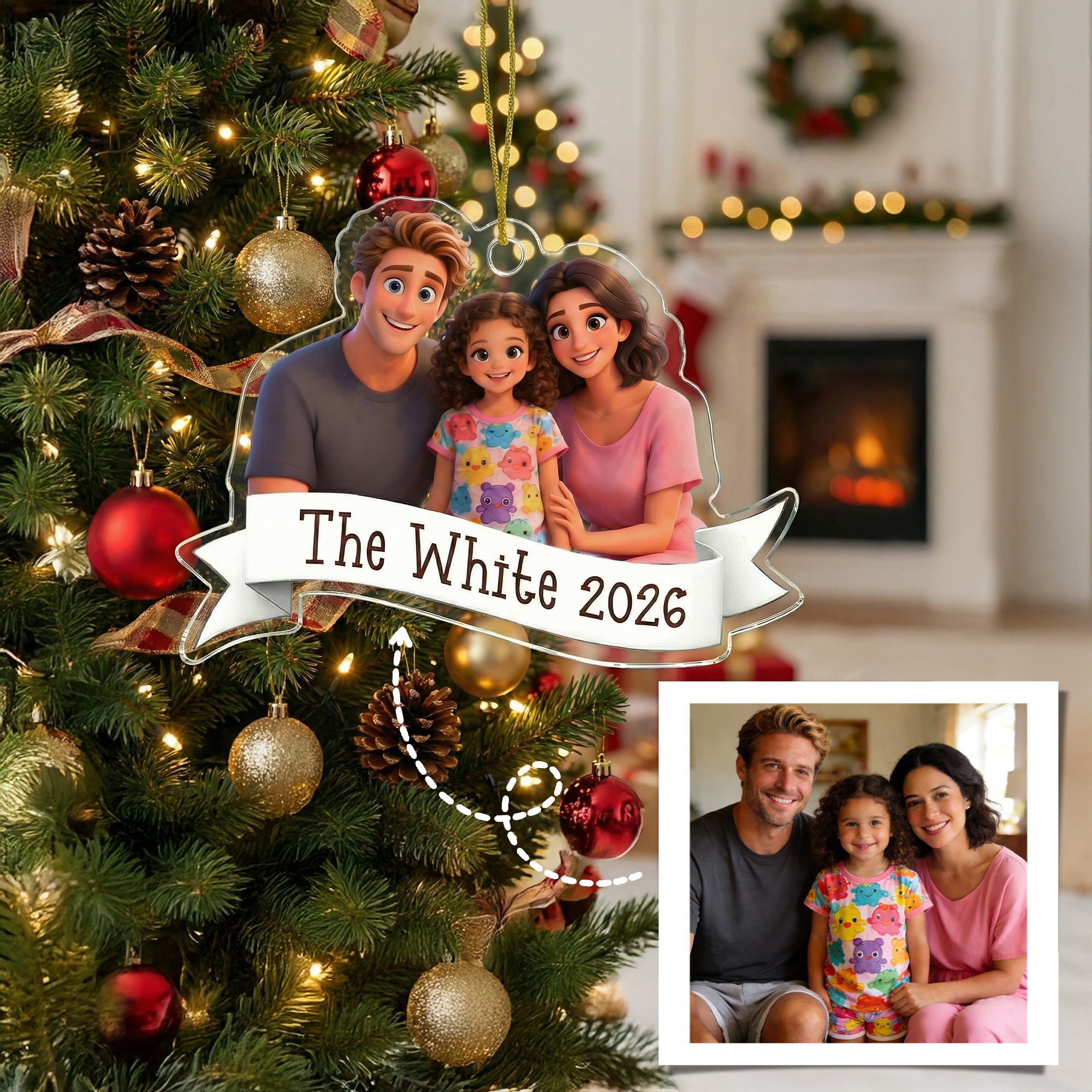 Personalizado 3D de dibujos animados de fotos de acrílico adorno de Navidad con el texto de decoración del hogar de Navidad de regalo para la familia amigos
