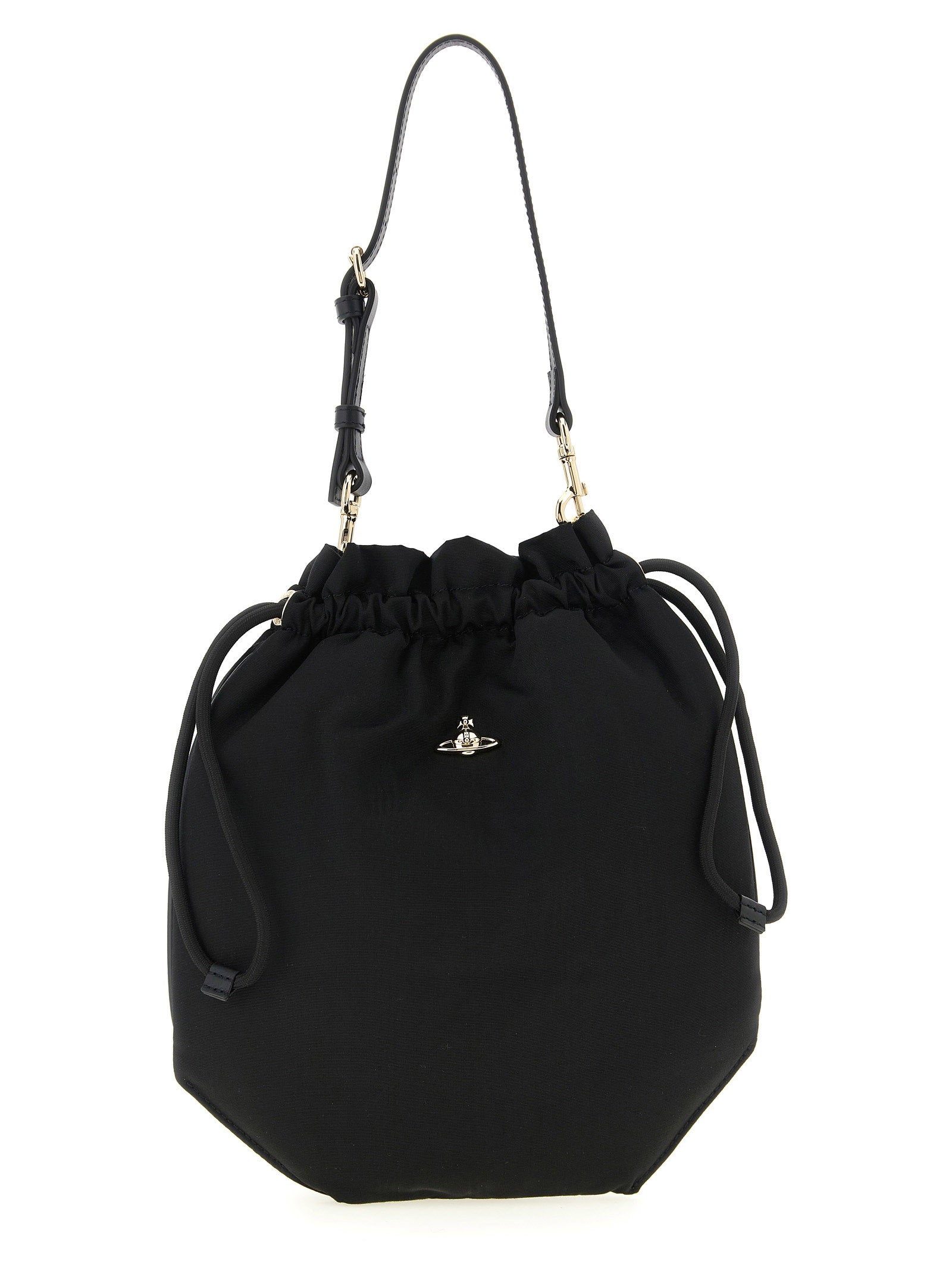 Vivienne Westwood Moiré Drawstring Bucket Bag — Black