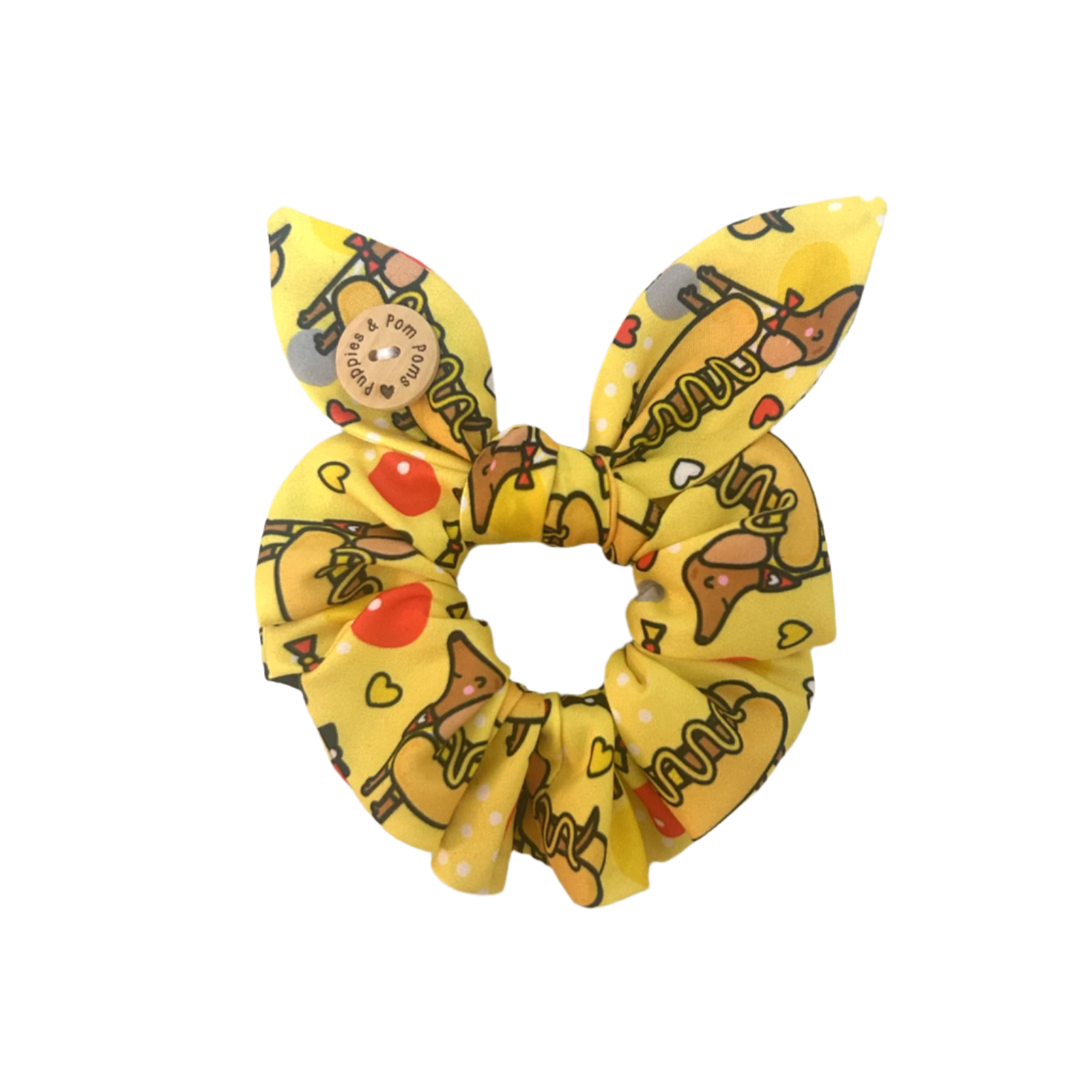 Handmade Scrunchie with Bow - Hot Dog Dachshunds