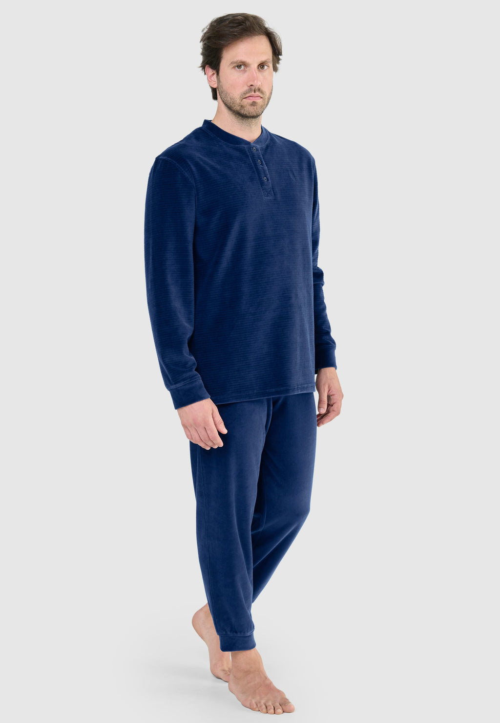 Pijama Hombre Invierno Terciopelo Rayas - Azul 5736_33