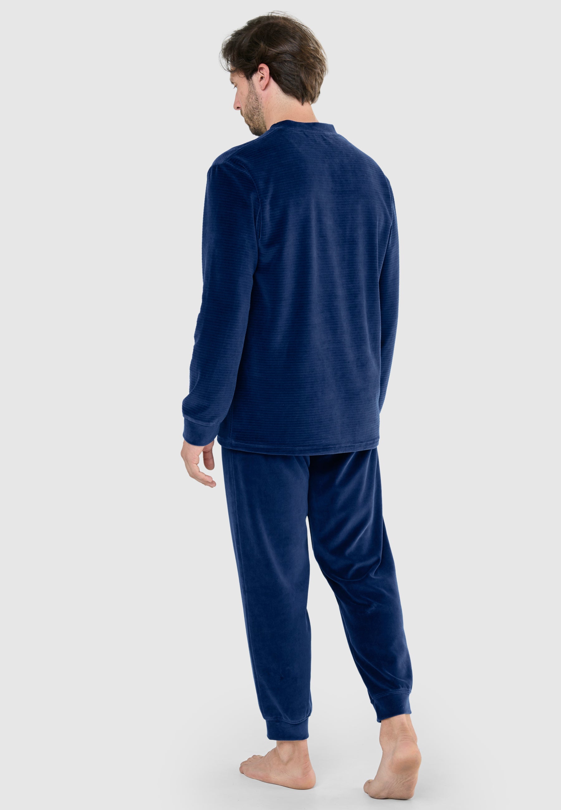 Pijama Hombre Invierno Terciopelo Rayas - Azul 5736_33