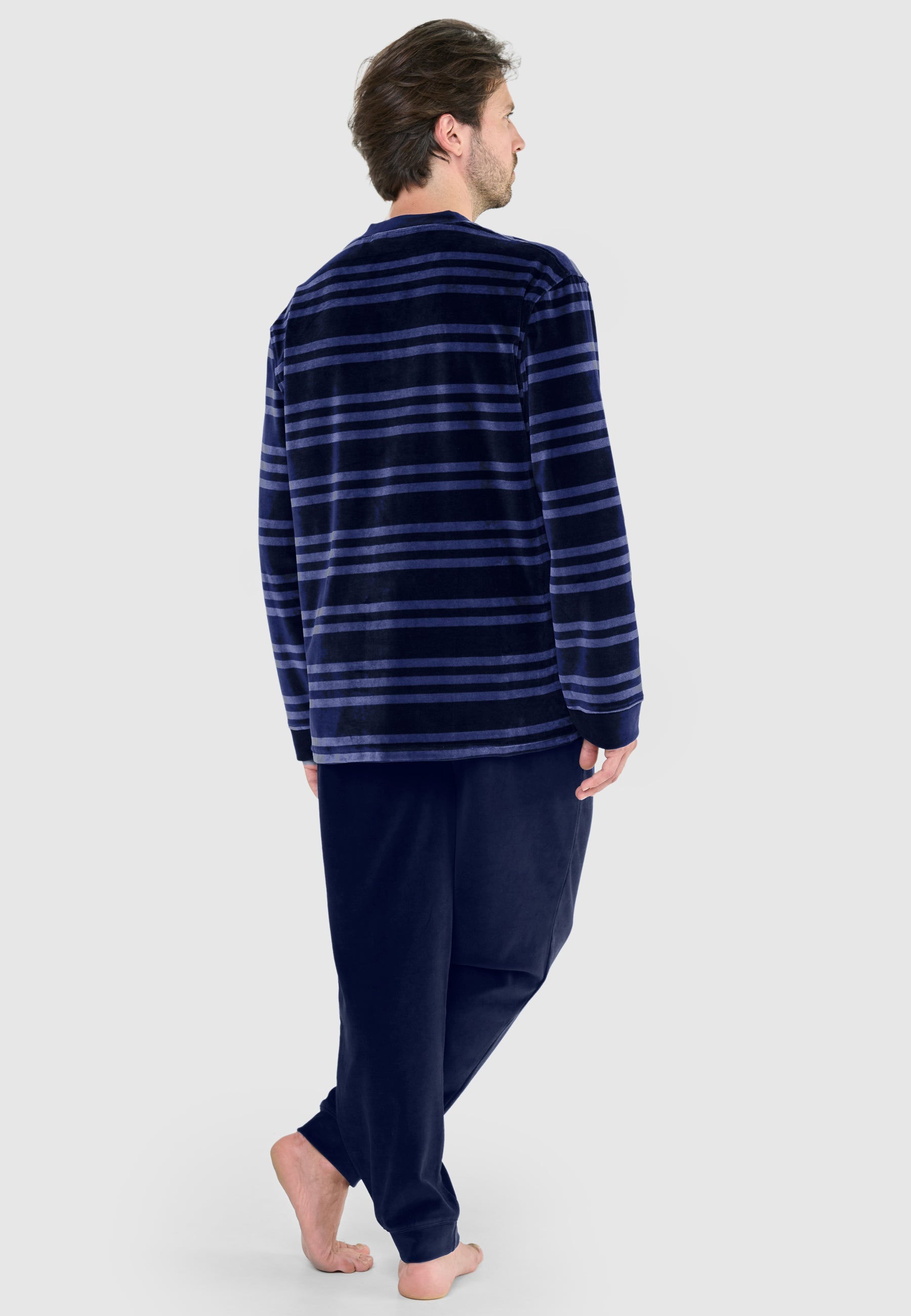 Pijama Hombre Invierno Terciopelo Rayas - Azul 5737_38