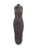 Magda Butrym Draped High-Neck Midi Dress — Brown