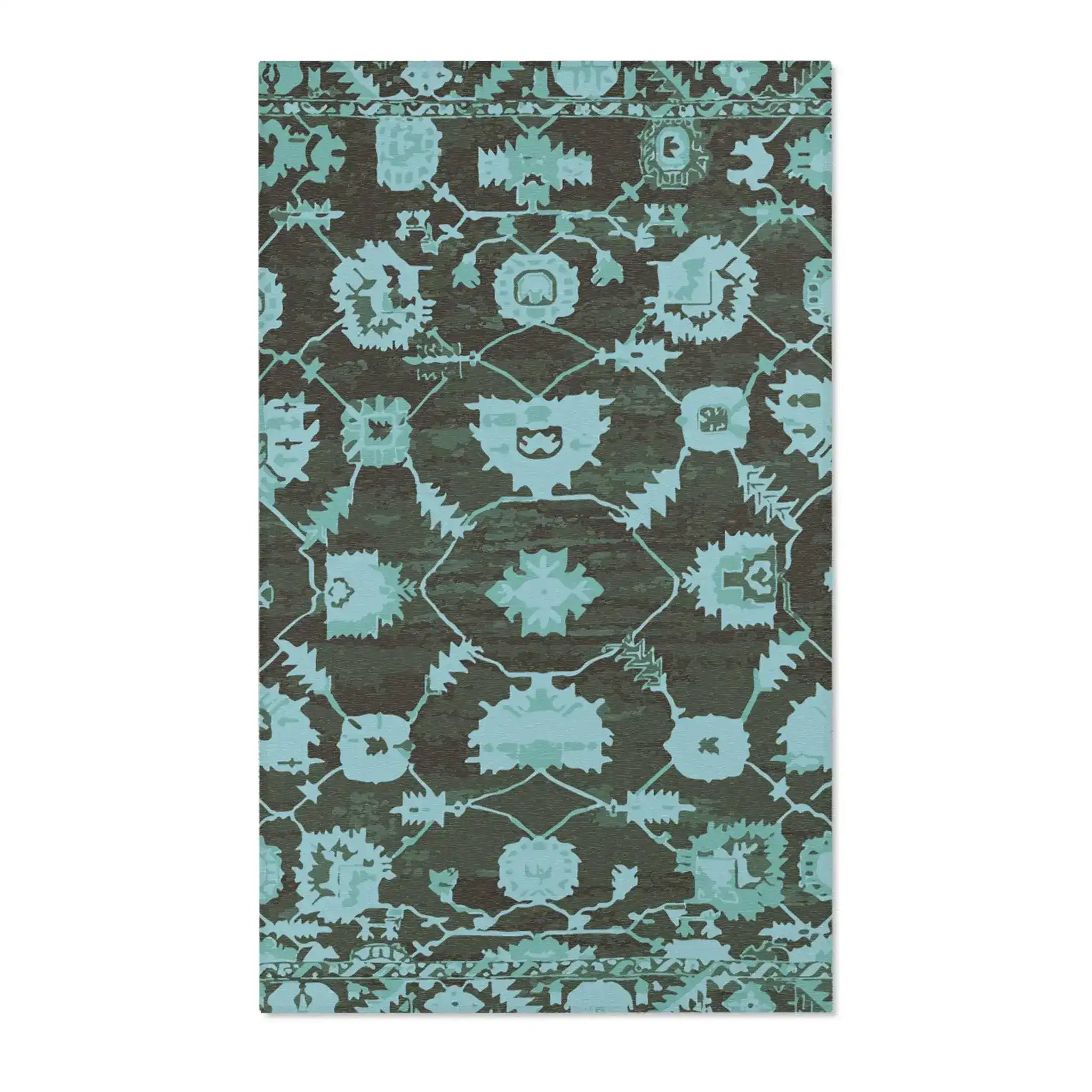 Teal & Forest Green Tribal Medallion Accent Rug