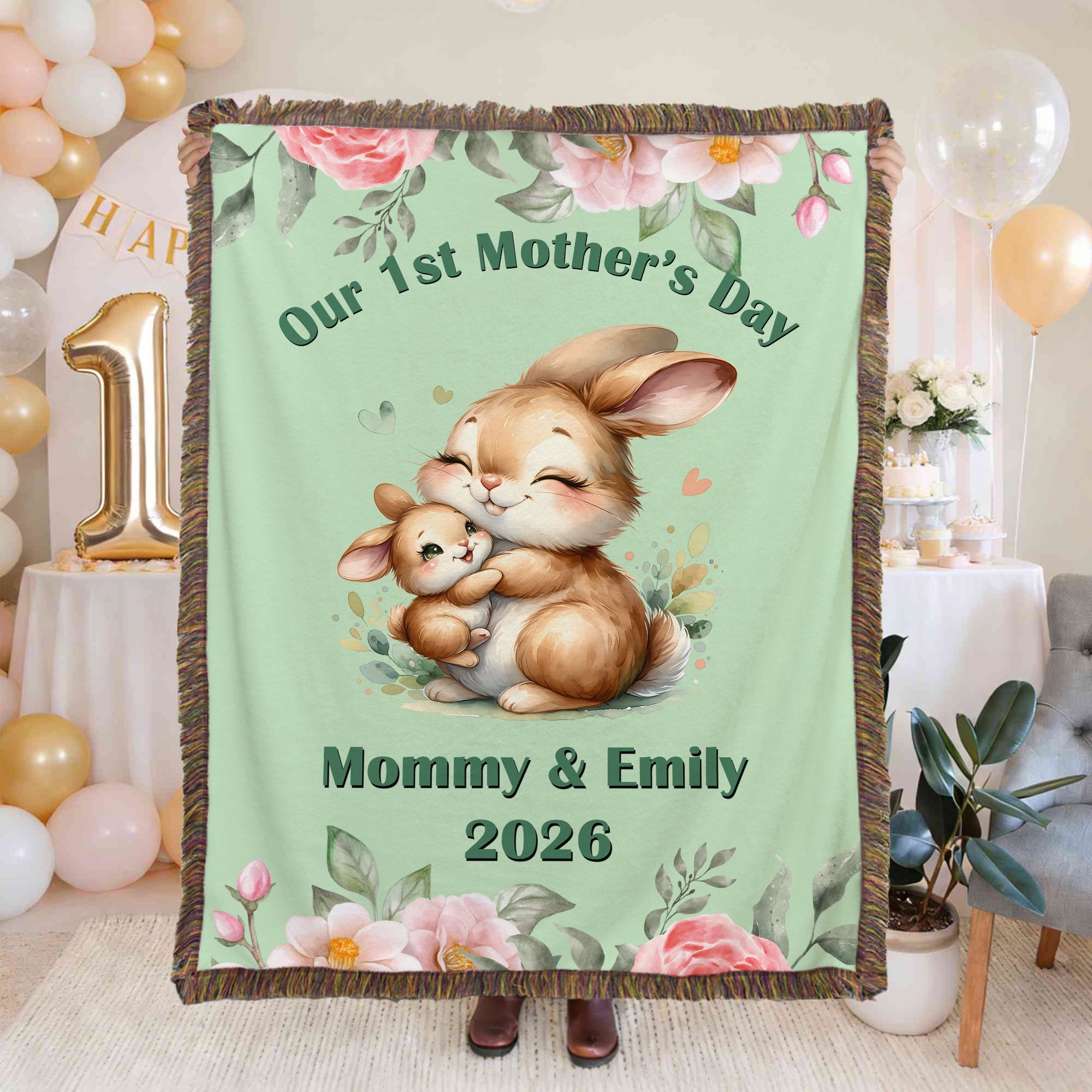 Personalizado lindo nombre del animal suave manta con borlas y el año decoración del hogar Día de la Madre regalo de cumpleaños para la madre Kid