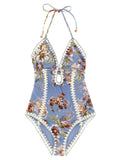 Zimmermann Floral Chambray Print One-Piece Swimsuit — Blue