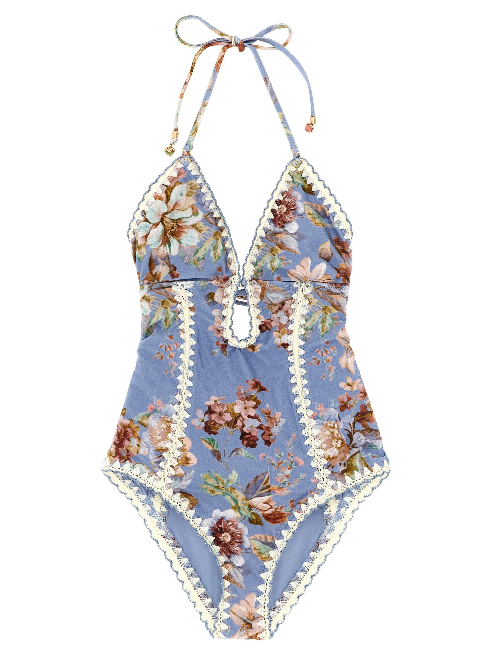 Zimmermann Floral Chambray Print One-Piece Swimsuit — Blue