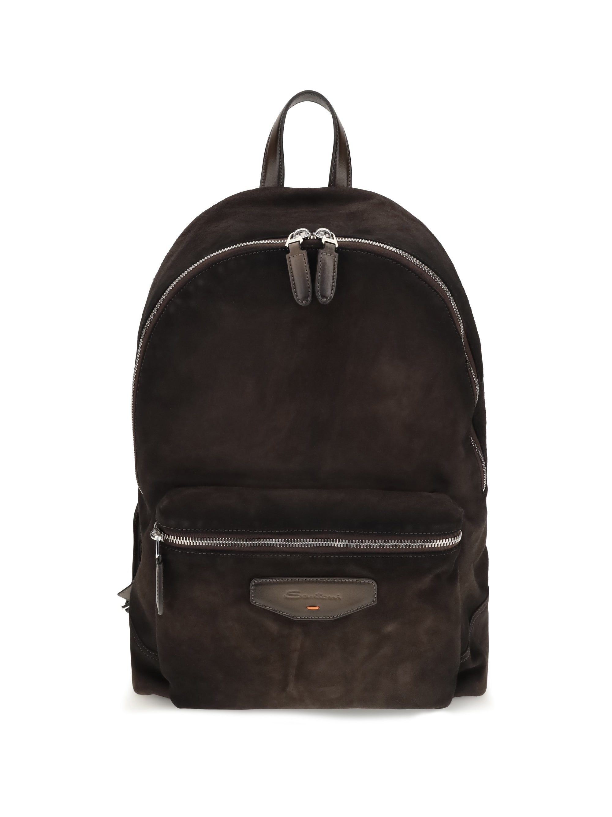 Santoni Suede Calf Leather Backpack — Brown