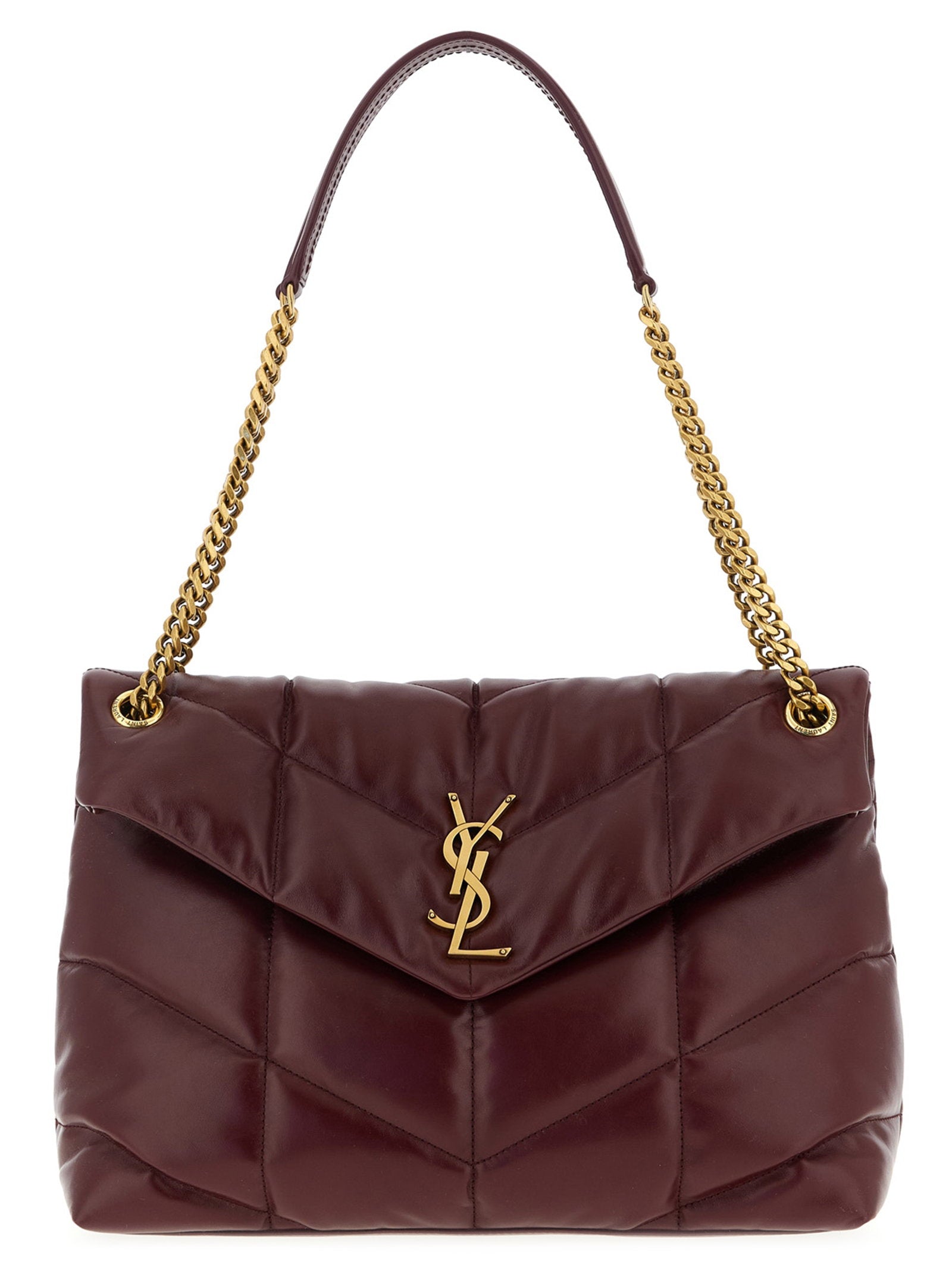Saint Laurent Puffer Shoulder Bag — Burgundy