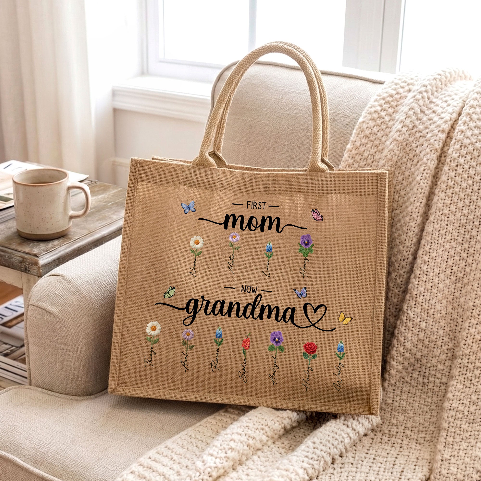 Bolsa de Yute Grande Personalizada con Nombre Día de la Madre Cumpleaños Aniversario Regalo para la Madre Abuela