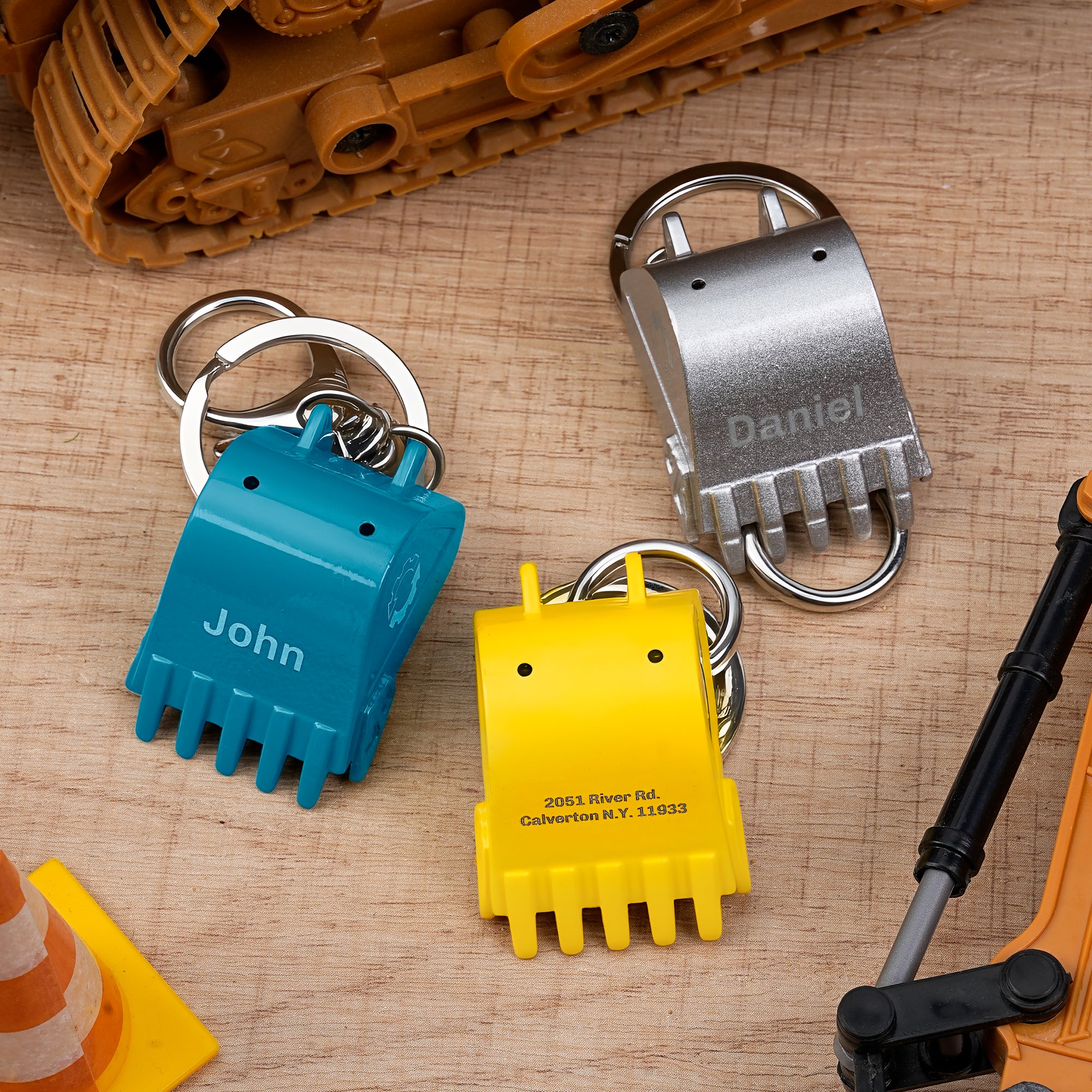 Llavero Portátil Personalizado Excavadora Bucket Gear con Texto Grabado Obra de Construcción Uso Diario Regalo de Cumpleaños para Ingenieros Trabajadores