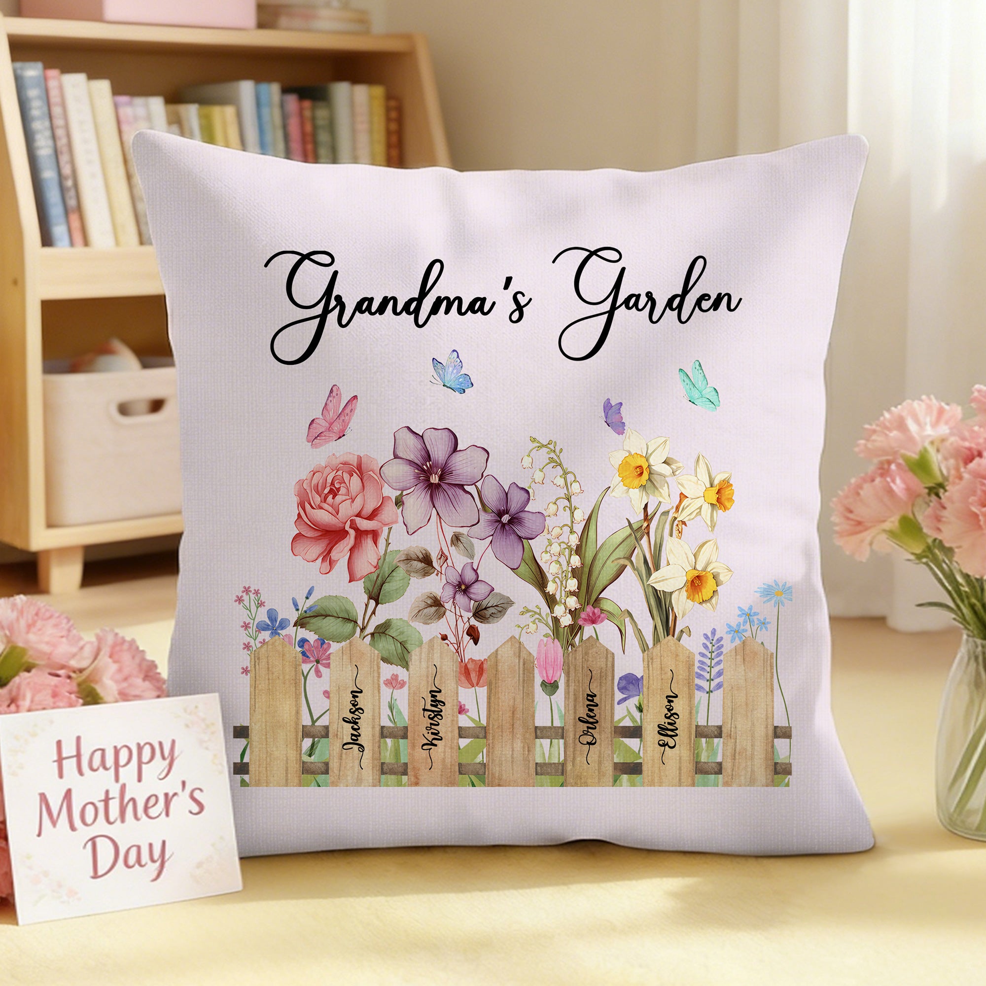 Personalizado Nacimiento Flor Suave Funda de Almohada con 1-7 Nombres Decoración del Hogar Cumpleaños Día de la Madre Regalo para la Madre Abuela
