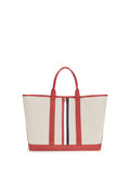 Thom Browne Canvas with Striped Trim Tote Bag — Red