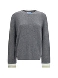 Prada Wool with Striped Cuff Detail Sweater — Gray