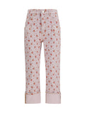 Ganni Floral-Printed Stretch Denim Capri Pants — Pink