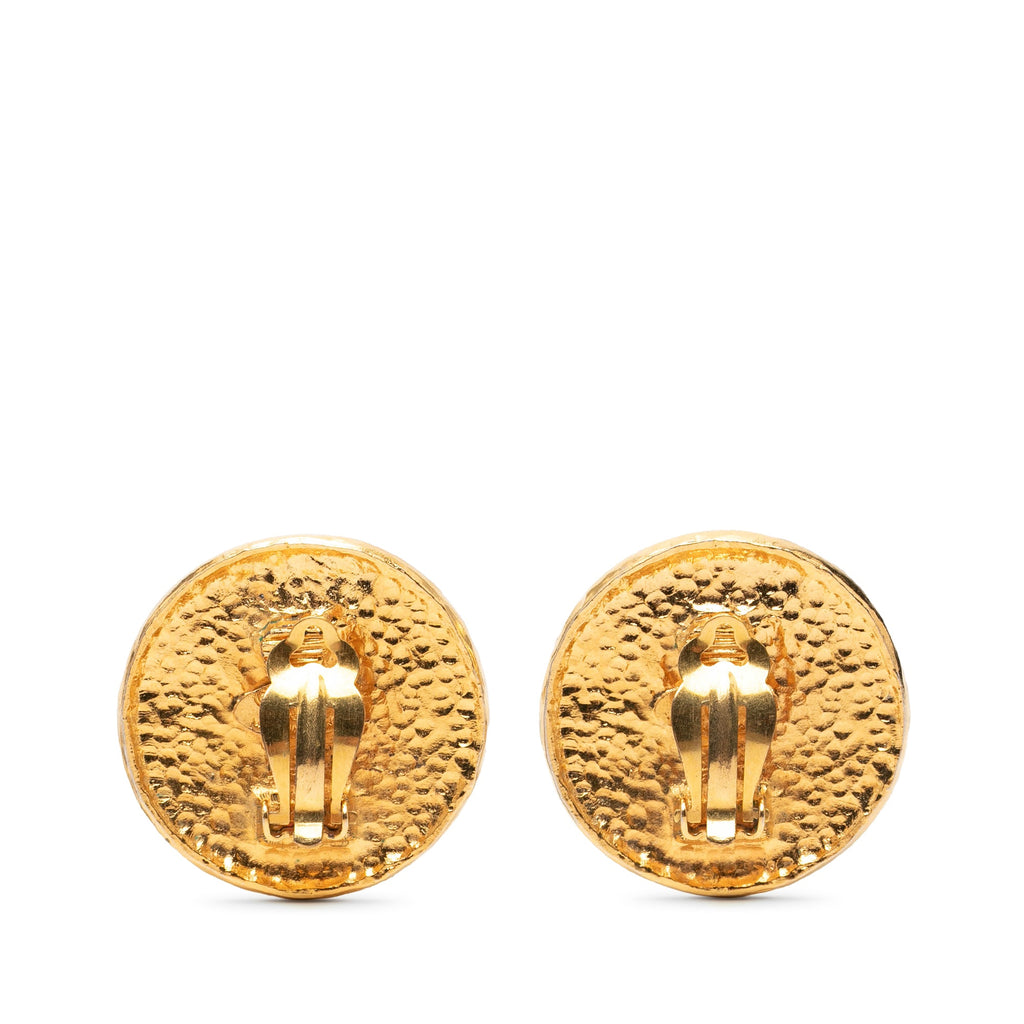 Gold Plated Crest Round Clip On Earrings