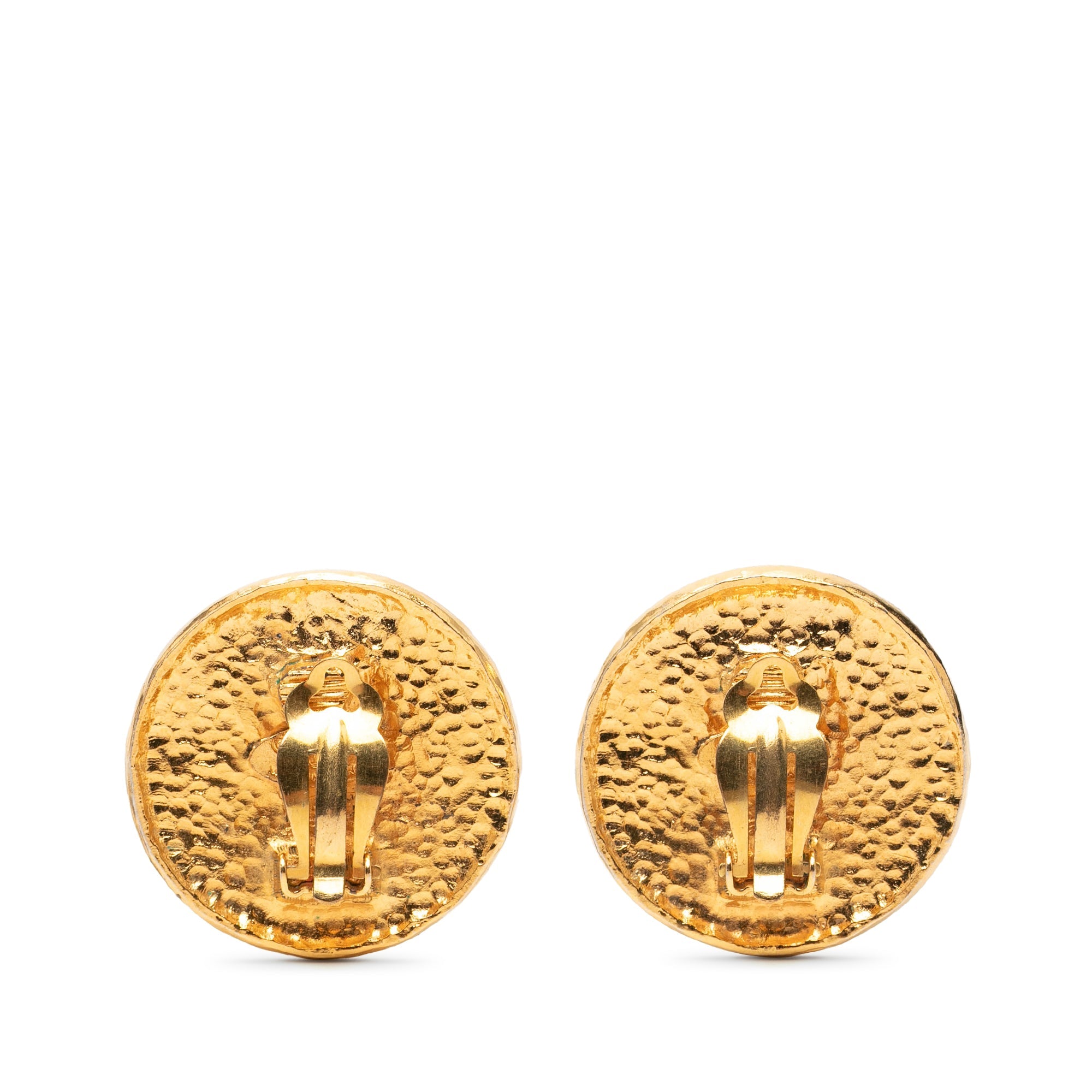 Gold Plated Crest Round Clip On Earrings