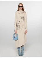 Style in the City Original Printed One-shoulder Bias-cut Dress Women's Pleated Waist Slimming Long Dress Spring