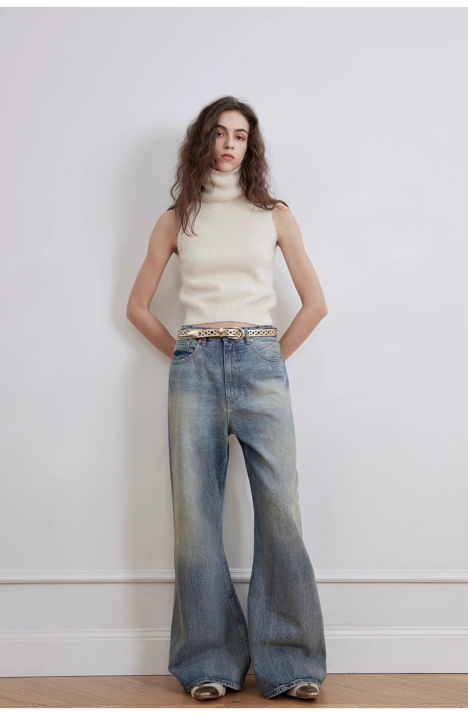 Magic Dream Retro Modern Washed Chicken Claw Wrinkled Jeans Women's Spacious Straight Wide Leg Pants