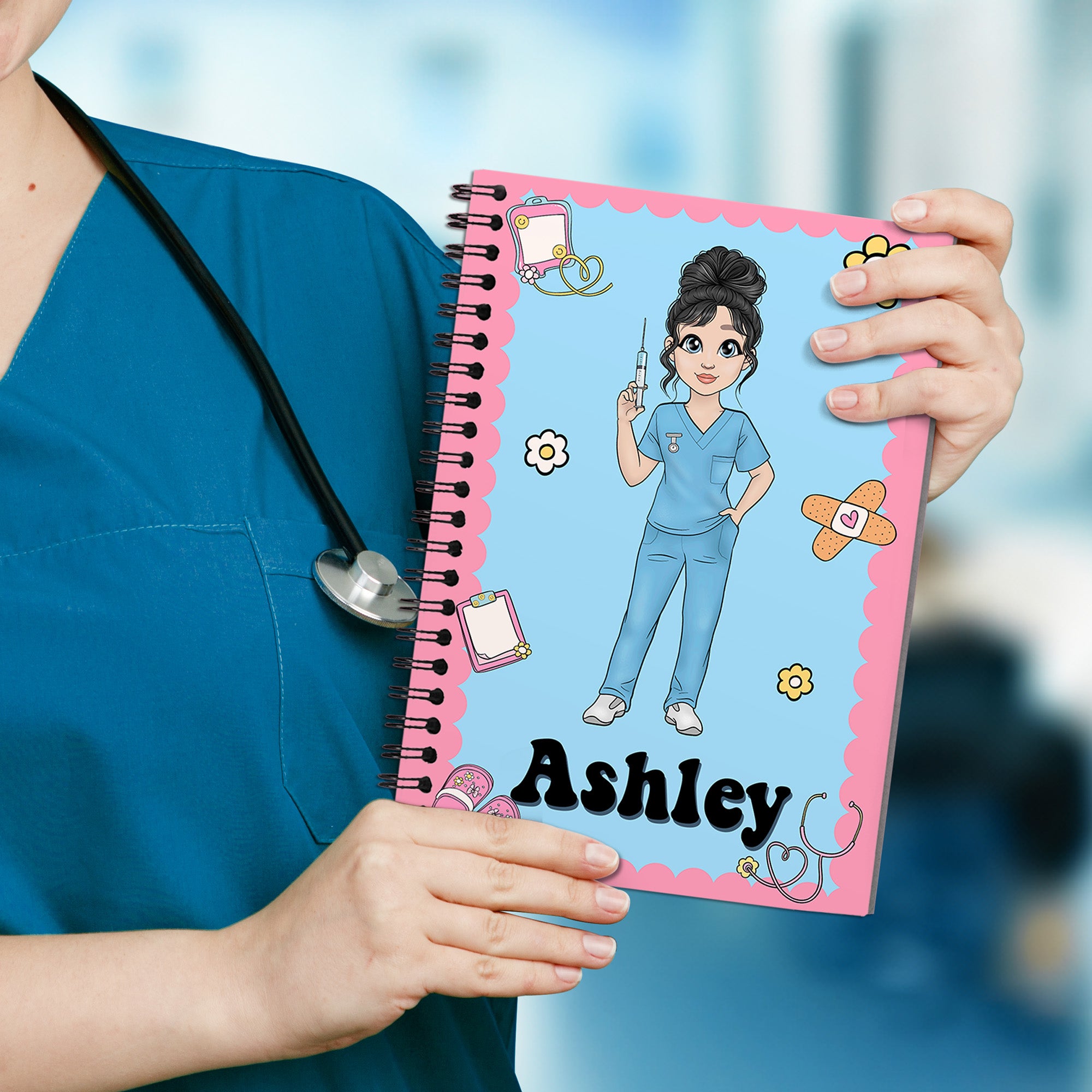 Cuaderno de espiral A5 personalizado con el nombre de la enfermera y 120 páginas rayadas Regalo de agradecimiento por la semana de la enfermera para el personal médico