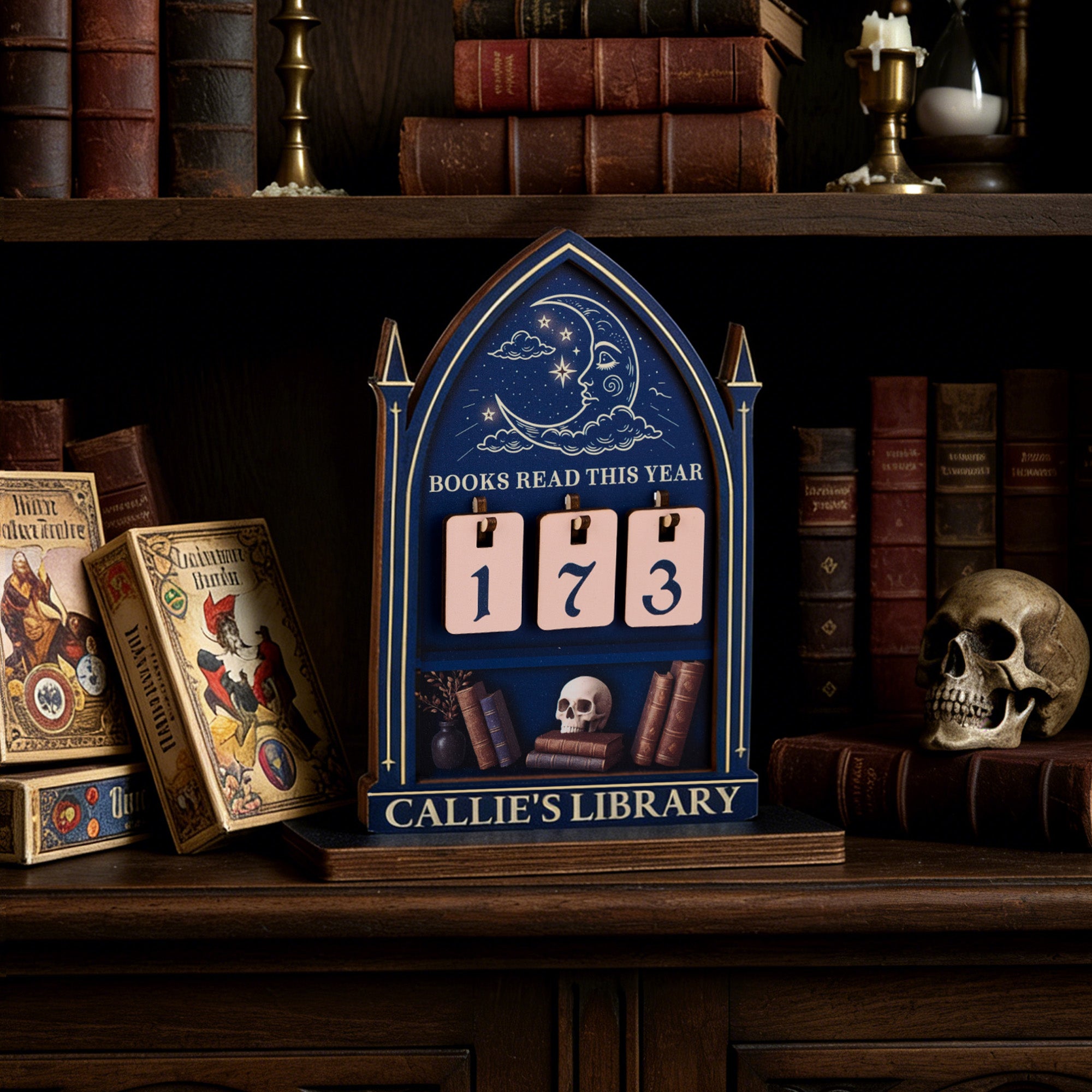 Personalizado Libros leídos este año Gothic Wooden Books Read Tracker with Text and 30 Number Blocks Bookshelf Decor Birthday Gift for Reader Book Lover