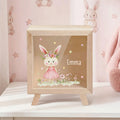 Hucha transparente de madera personalizada con el nombre del conejito floral de los animales del oso decoración de la habitación regalo de cumpleaños para los niños de las muchachas