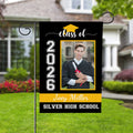 Bandera de jardín personalizada con foto de graduación de la promoción 2026 con el nombre de la escuela y el año Decoración de fiesta de graduación Favor para graduados