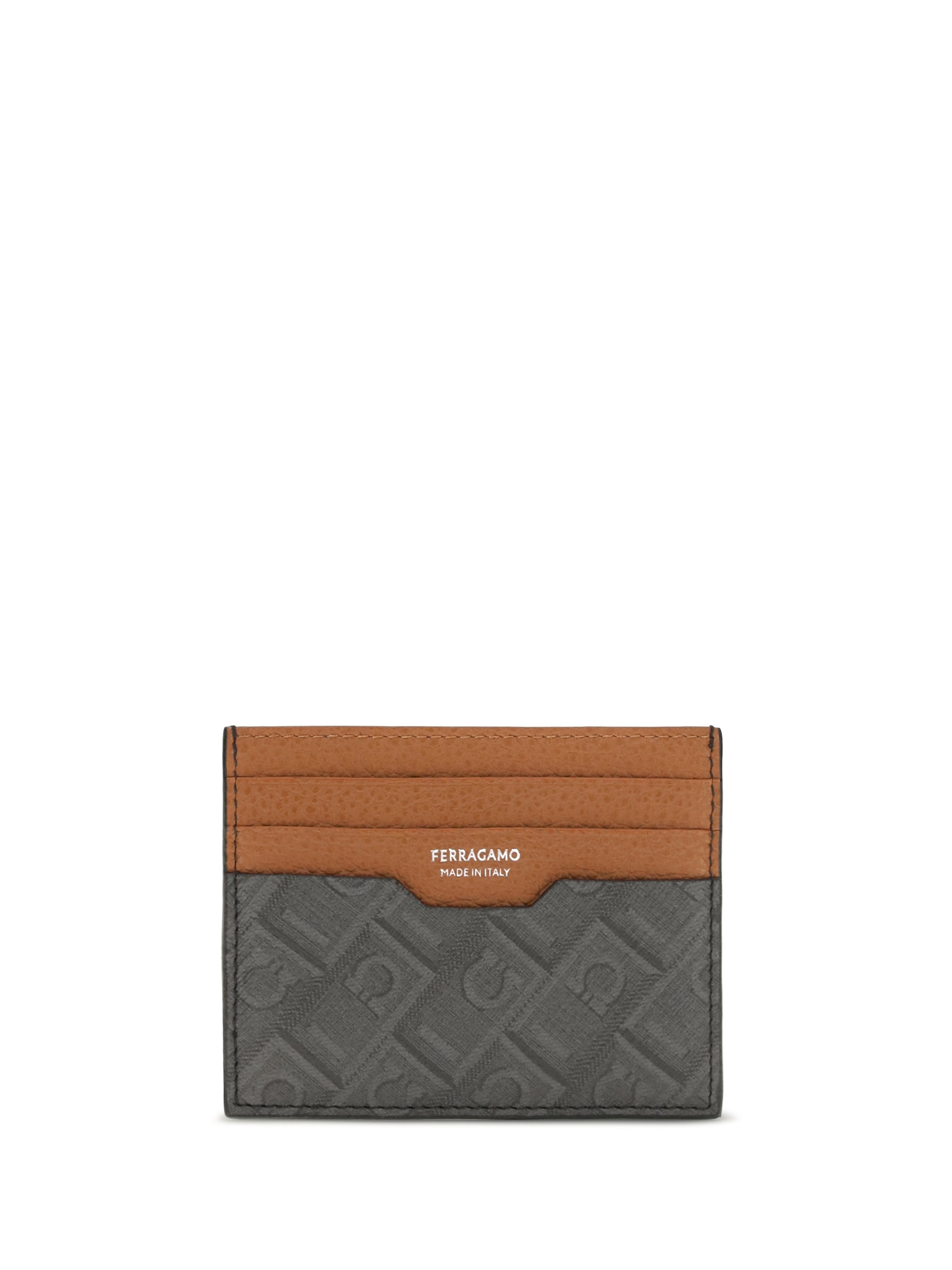 Ferragamo Monogram Leather Card Case — Gray