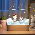 Signo del zodiaco personalizado Personaje de dibujos animados Animales Oval LED Luz de noche con nombre y base de madera Cumpleaños Regalo de Navidad para niños pequeños Niños