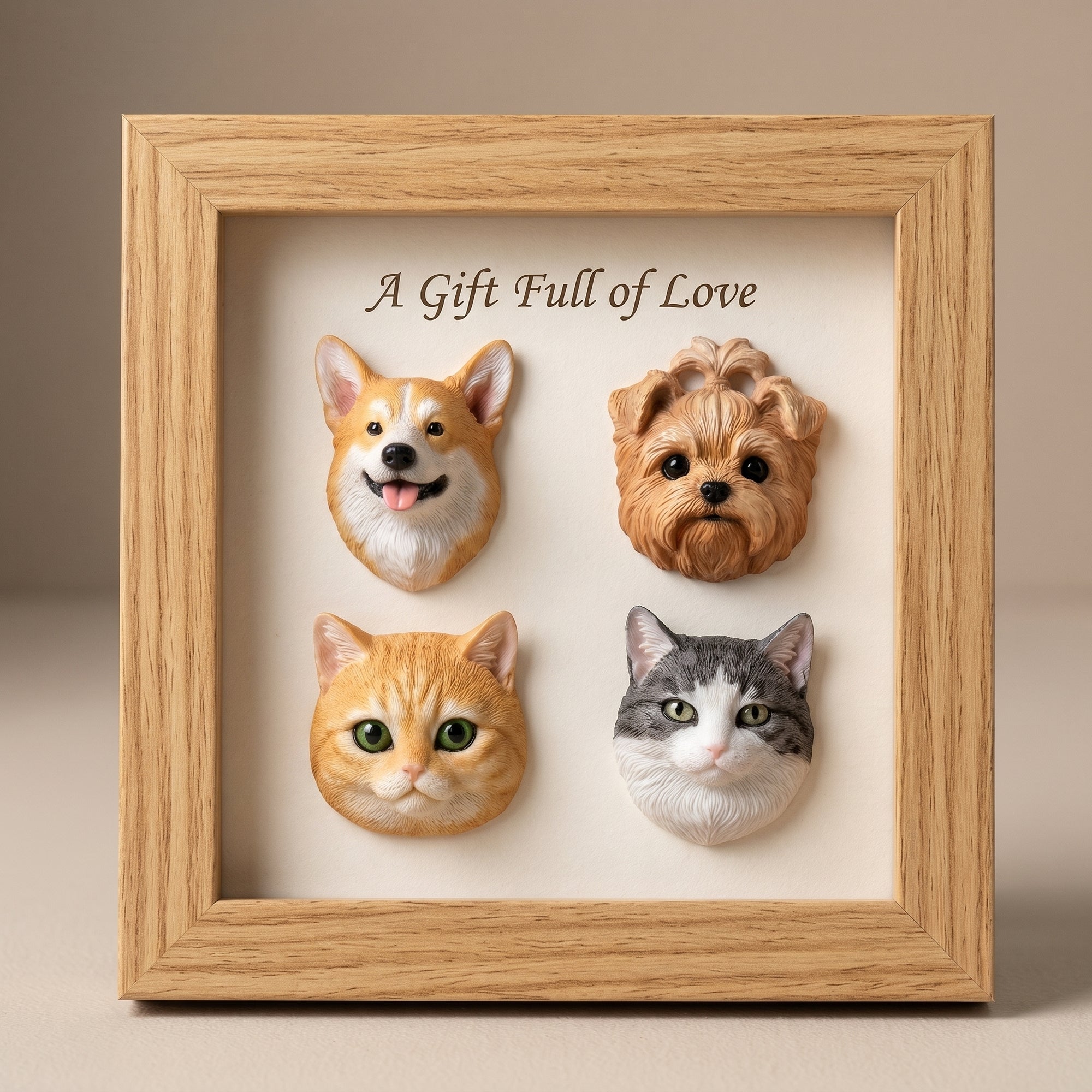 Personalizado 3D Pet Head Portrait Sculpture Magnetic Wooden Frame Set with Text Desk Decor Birthday Keepsake Gift for Cat Dog Pet Lovers