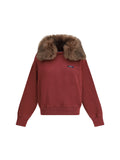 Prada Shearling-Collar Cotton Sweatshirt — Bordeaux