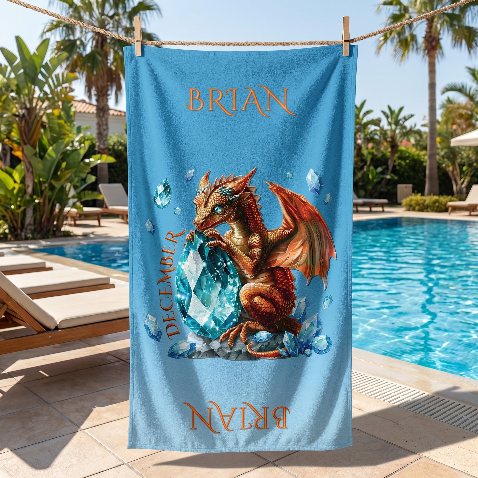Toalla de playa personalizada con nombre Dragon Birthstone Quick Dry Beach Party Essential Birthday Gift for Dragon Lovers Kids