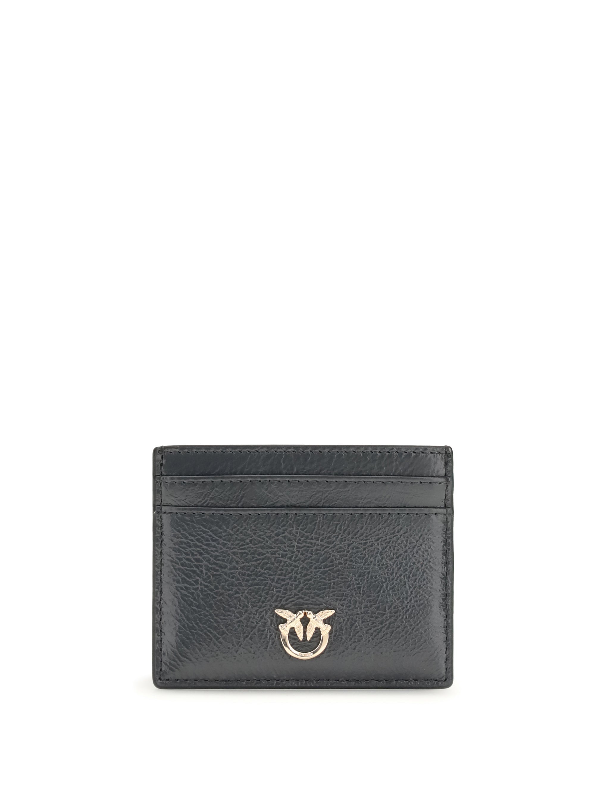 Pinko Calf Leather with Logo Plaque Card Case — Gray
