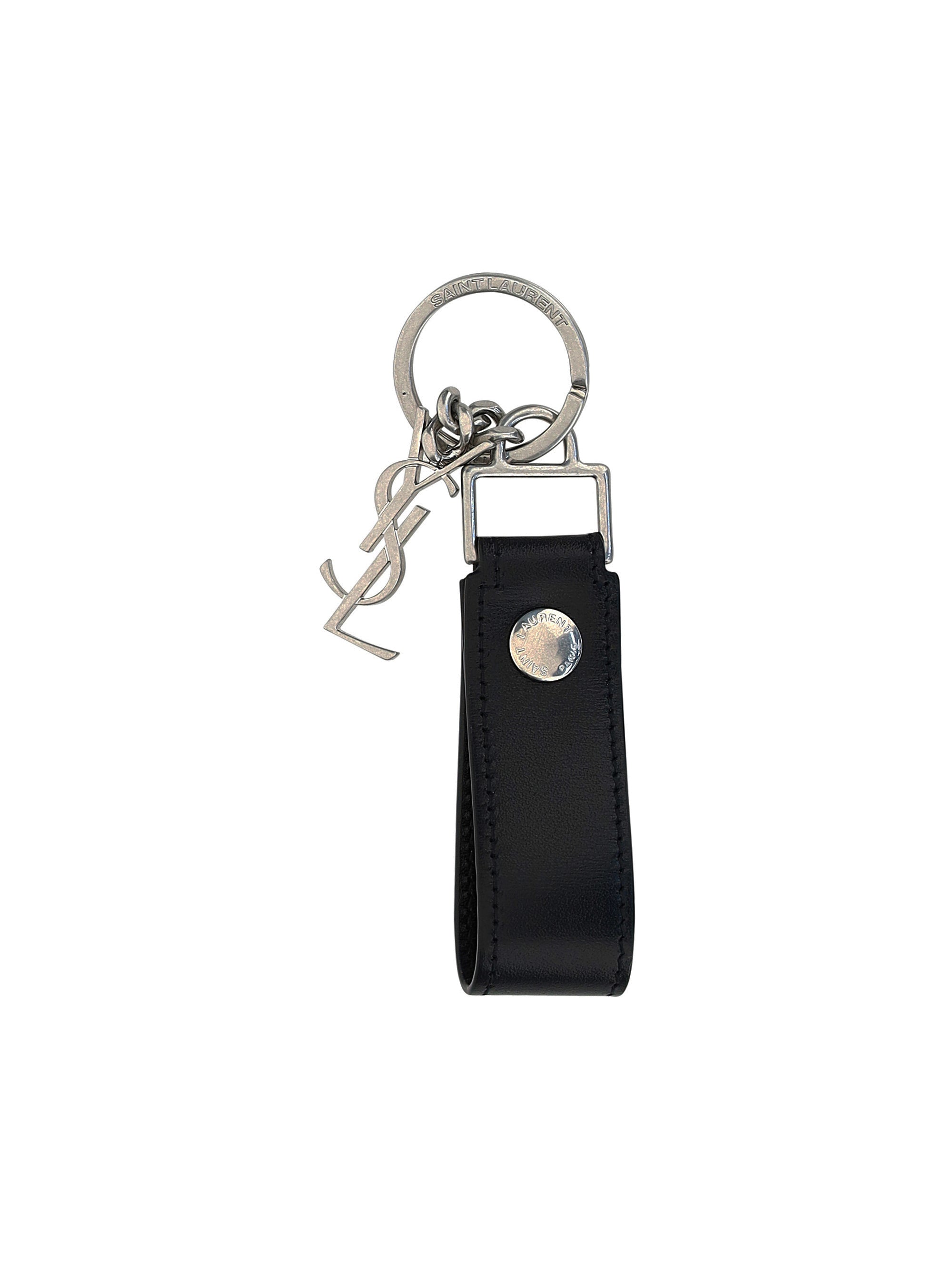 Saint Laurent Leather with YSL Charm Key Case — Black