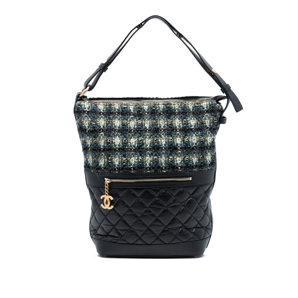 Quilted Aged Calfskin and Tweed Casual Style Hobo