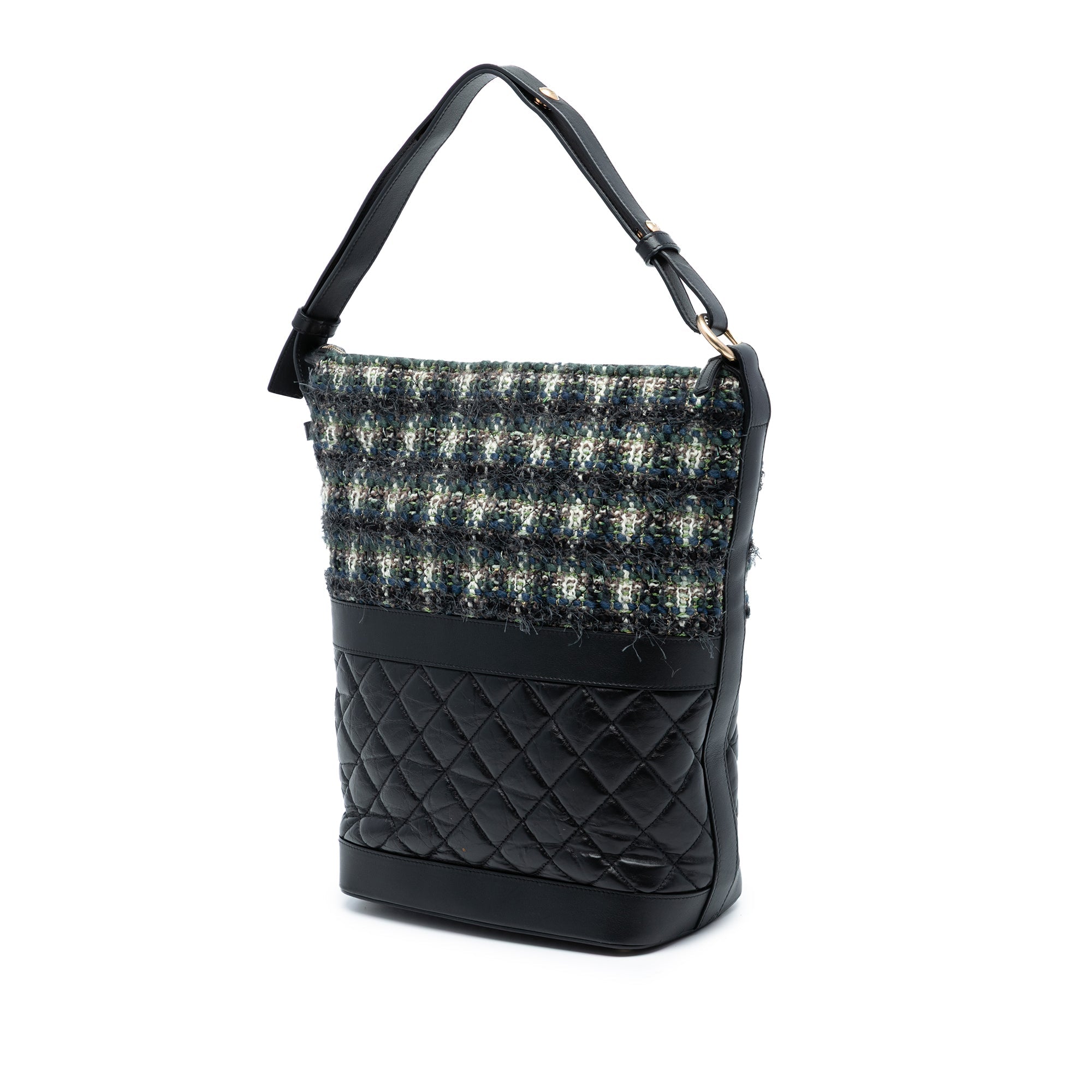 Quilted Aged Calfskin and Tweed Casual Style Hobo